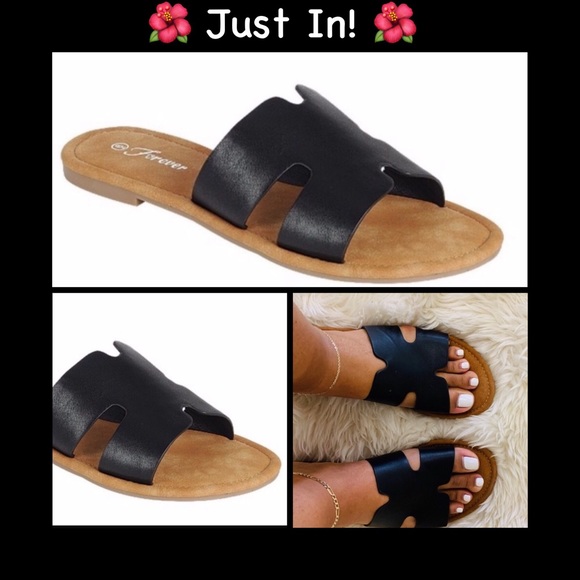 🚨👠Black Vegan Leather Slides - Picture 3 of 5